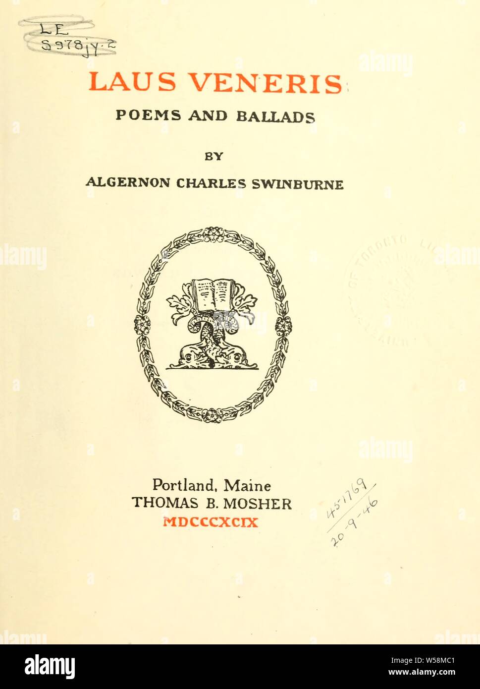 Laus Veneris; poesie e ballate : Swinburne, Algernon Charles, 1837-1909 Foto Stock