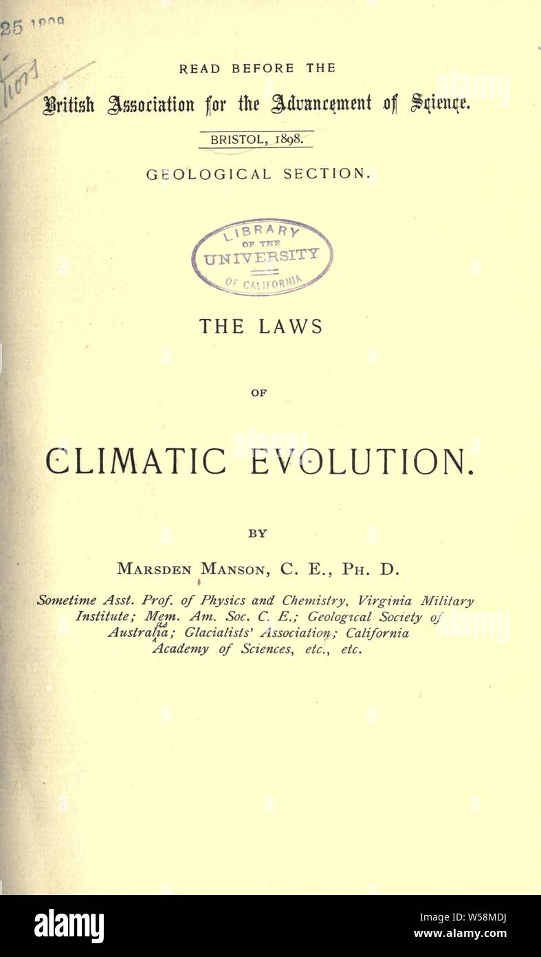 Le leggi di evoluzione climatica : Manson, Marsden, 1850-1931 Foto Stock