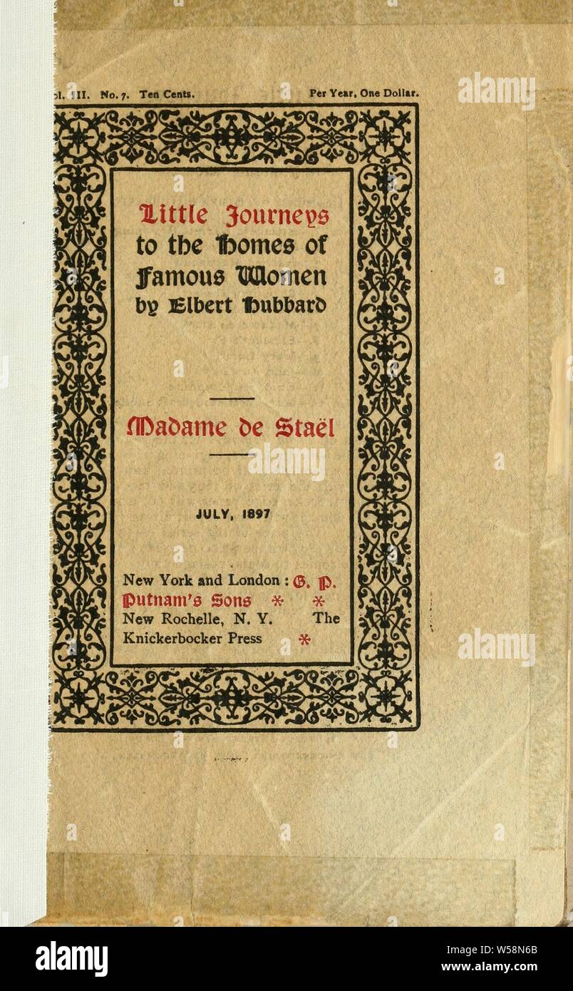 Poco viaggi nelle case delle donne famose; Madame de Staël : Hubbard, Elbert, 1856-1915 Foto Stock