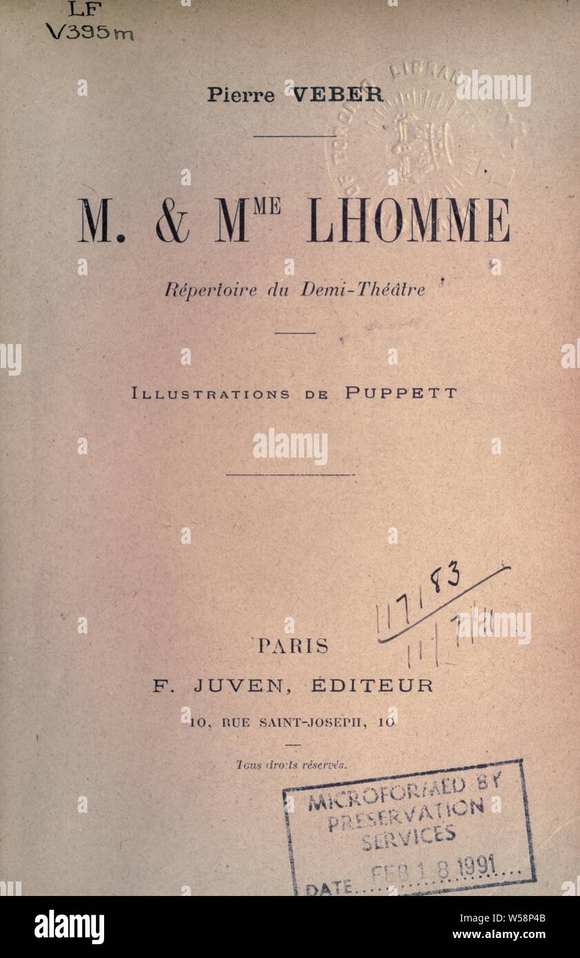 M. &AMP; Mme. Lhomme : répertoire du demi-théâtre : Veber Pierre, 1869-1942 Foto Stock