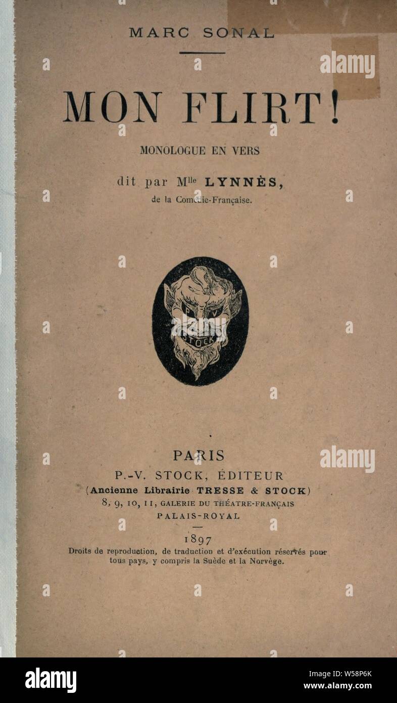 Mon flirt; monologo en vers [par] Marc Sonal. Dit par Mlle Lynnès : Lanos, Georges, 1858 Foto Stock