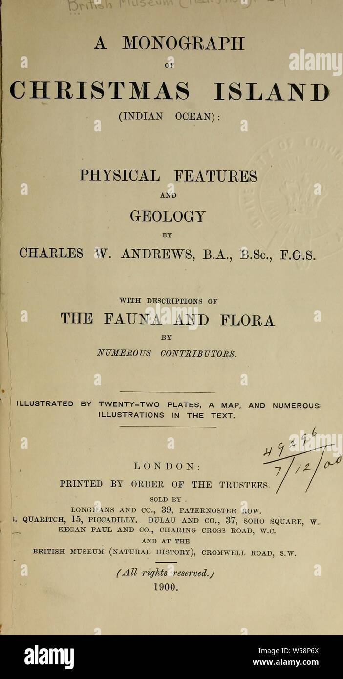 Una monografia di Isola di Natale (Oceano Indiano) : Andrews, Charles William, 1866-1924 Foto Stock