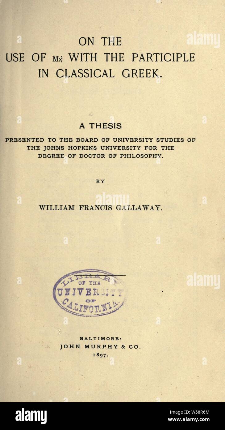 Sull'uso di me con il participio in greco classico : Gallaway, William Francis Foto Stock