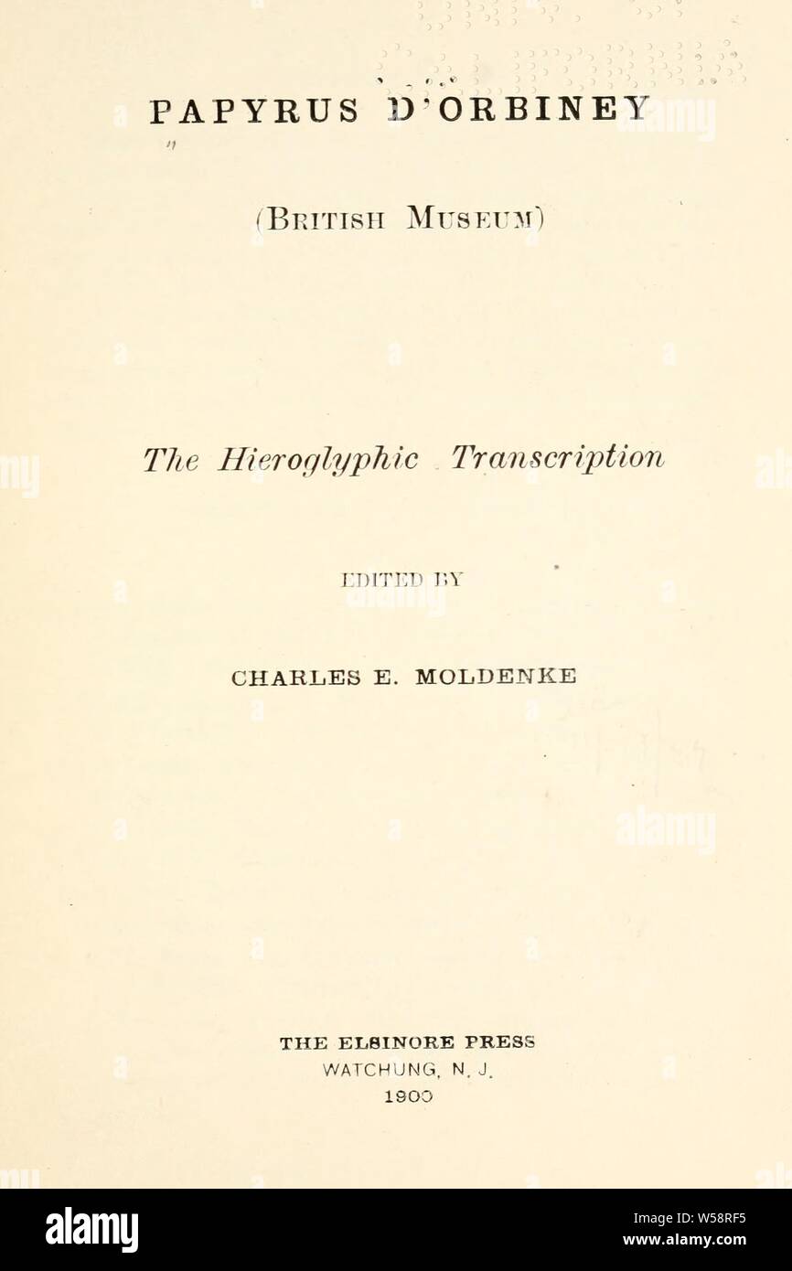 Il papiro d'Orbiney (British Museum), la trascrizione geroglifica : British Museum. Dipartimento di egiziani e antichità assira Foto Stock