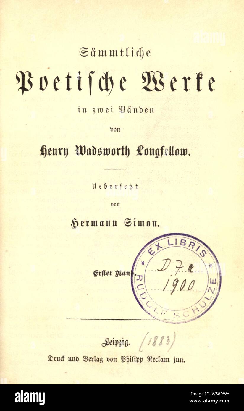 Sämmtliche poetische Werke : in zwei Bänden : Longfellow Henry Wadsworth, 1807-1882 Foto Stock