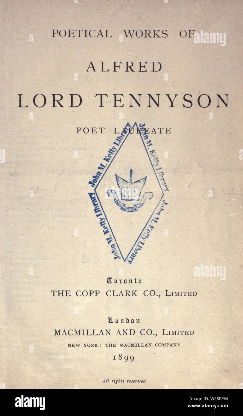 Opere poetiche del signore di Alfred Tennyson, poeta laureate : Tennyson Alfred Tennyson, Baron, 1809-1892 Foto Stock
