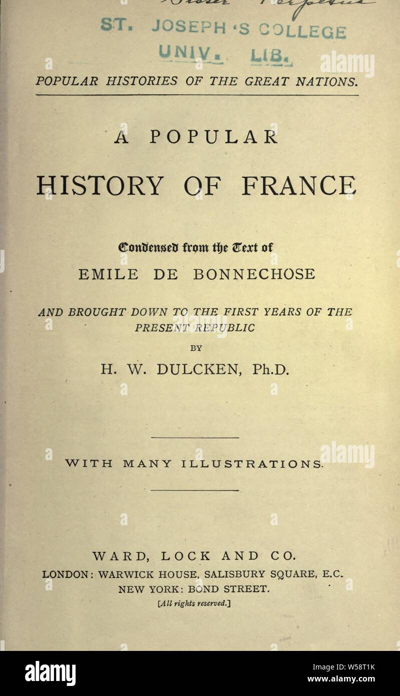 Una storia popolare della Francia, condensato dal testo di Émile de Bonnechose e portato in basso per i primi anni della repubblica presente da H.W. Dulcken : Bonnechose, Émile de, 1801-1875 Foto Stock