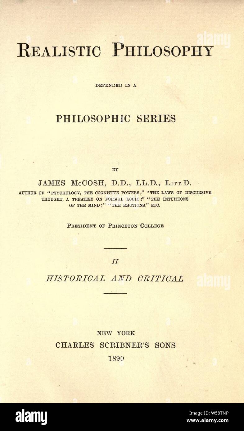 Filosofia realistica difeso in una serie filosofico : McCosh, James, 1811-1894 Foto Stock