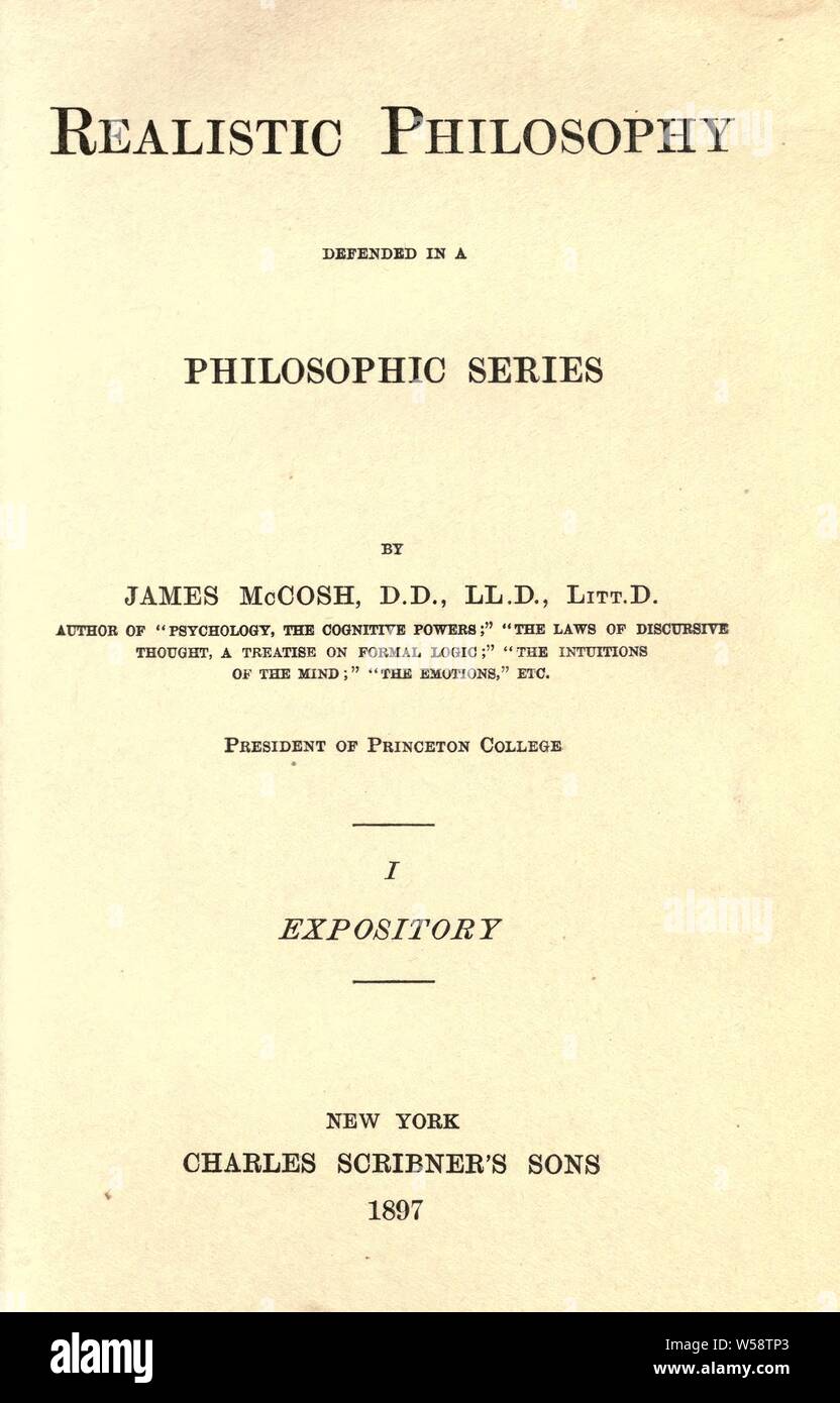 Filosofia realistica difeso in una serie filosofico : McCosh, James, 1811-1894 Foto Stock