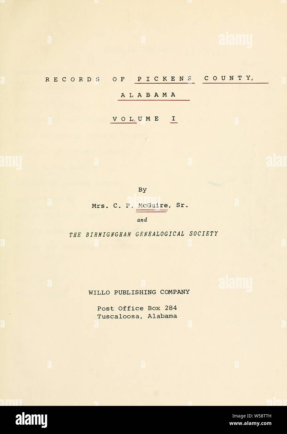 I record di Pickens County, Alabama : McGuire, C. P., la sig.ra dn Foto Stock