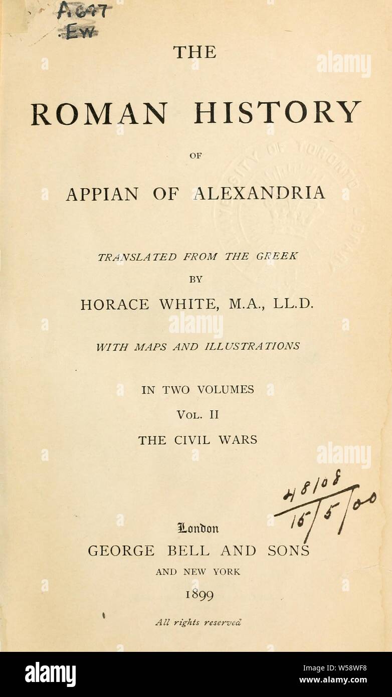 La storia romana. Tradotto dal greco da Orazio bianco : Appianus, di Alessandria Foto Stock
