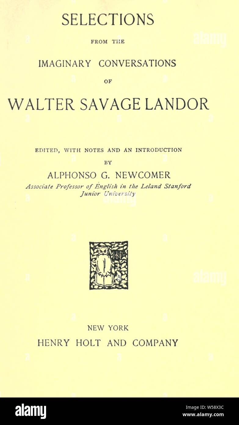 Selezioni dalle conversazioni immaginario di Walter Savage Landor : Landor Walter Savage, 1775-1864 Foto Stock