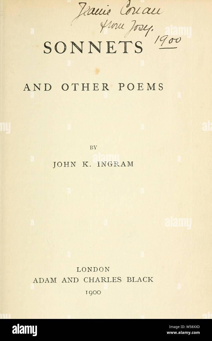 Sonetti e altre poesie : Ingram, John K. (John Kells), 1823-1907 Foto Stock