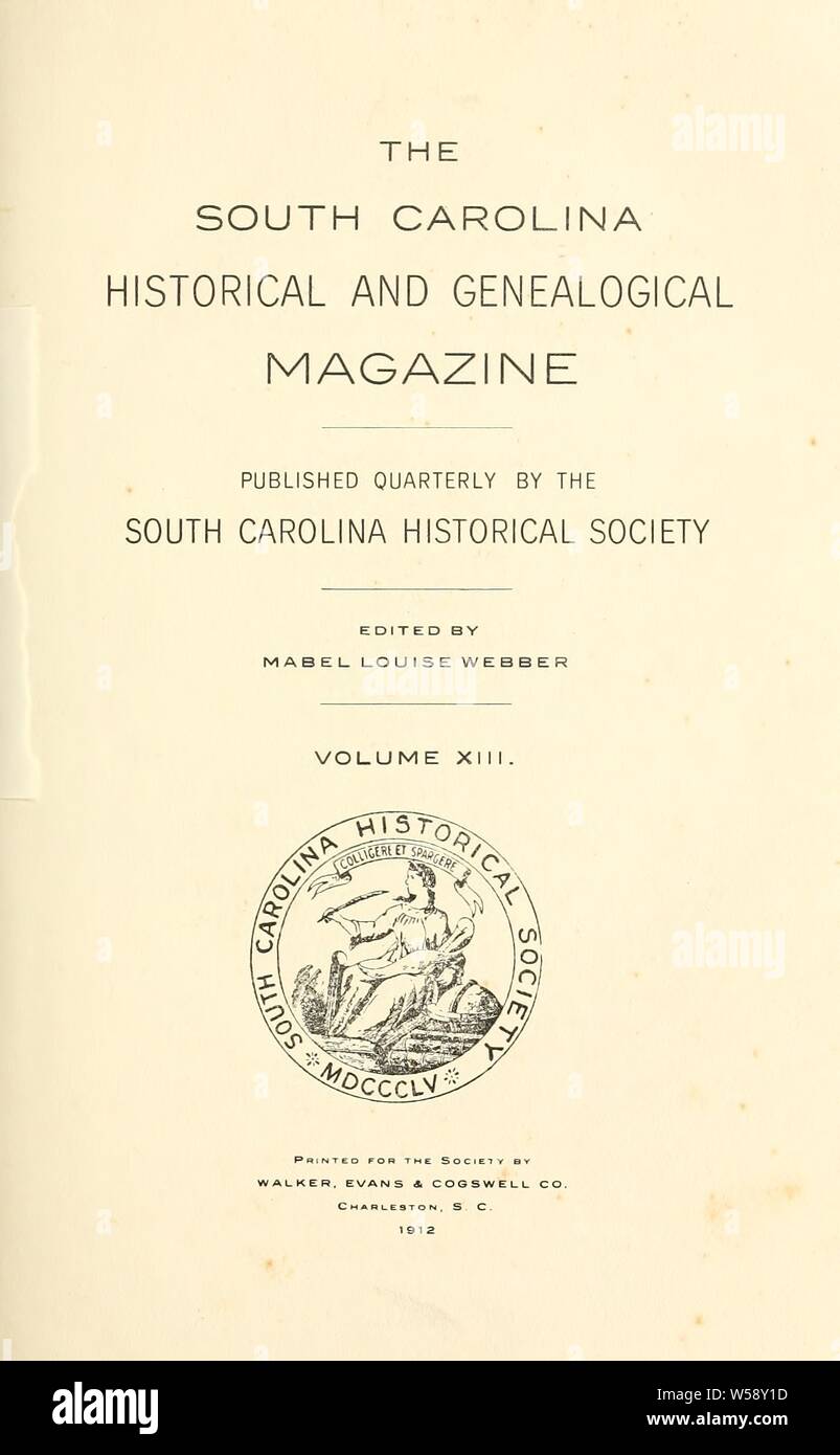 La Carolina del Sud e la storica rivista genealogica : Sud Carolina Historical Society Foto Stock