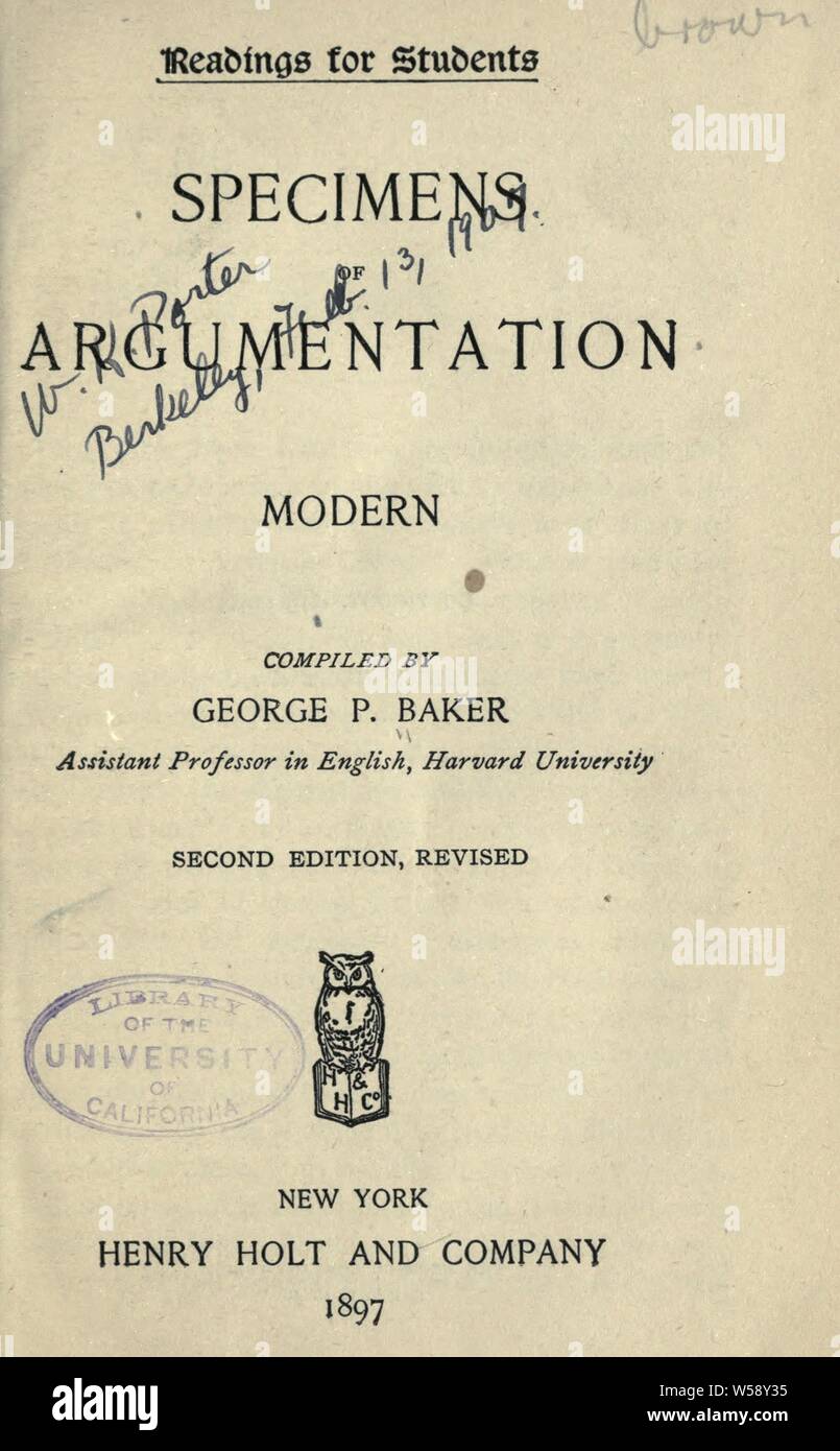 Esemplari di polizza. Moderna : Baker, George Pierce, 1866-1935 Foto Stock