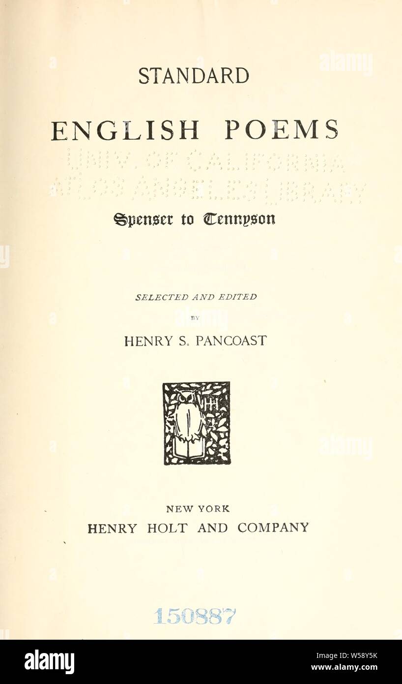 Standard English poesie, Spenser di Tennyson: : Pancoast, Henry Spackman, 1858-1928 Foto Stock