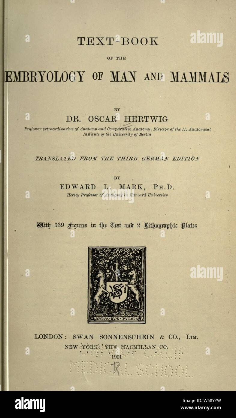 Libro di testo dell'embriologia dell'uomo e dei mammiferi : Hertwig, Oscar, 1849-1922 Foto Stock