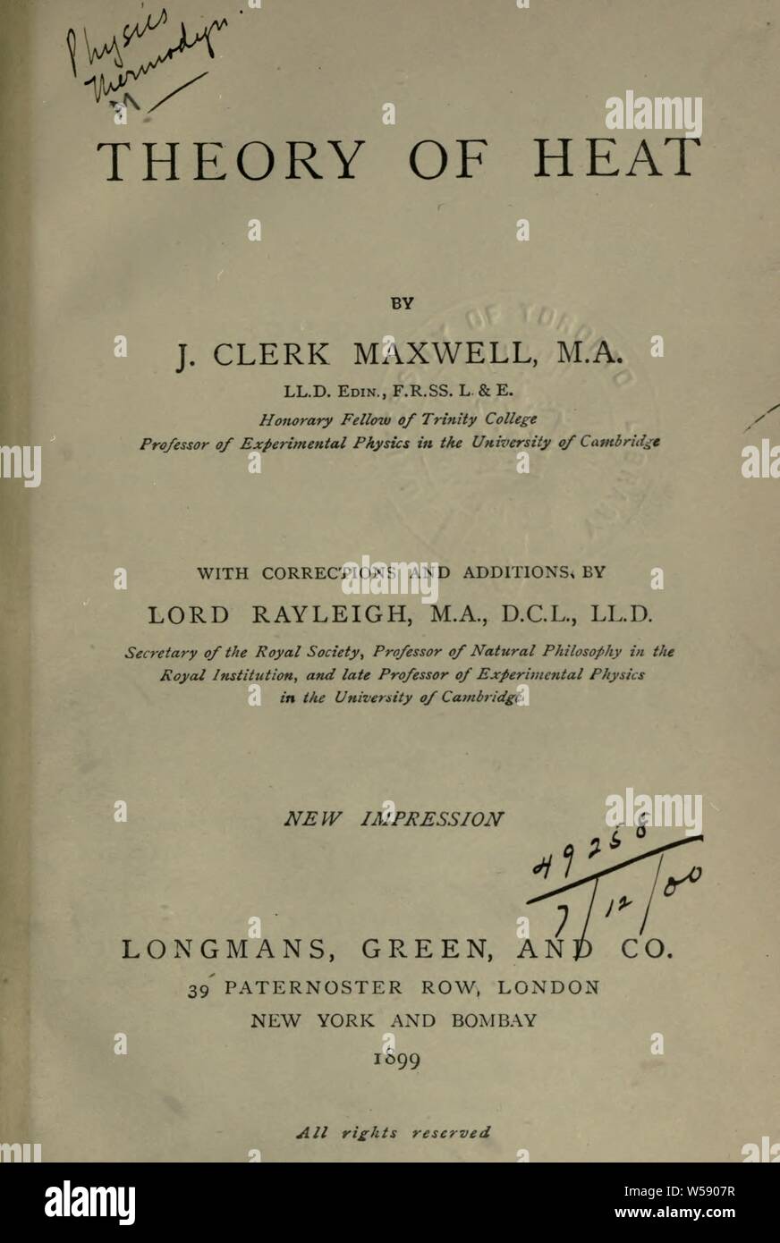 Teoria di calore; : Maxwell, James Clerk, 1831-1879 Foto Stock