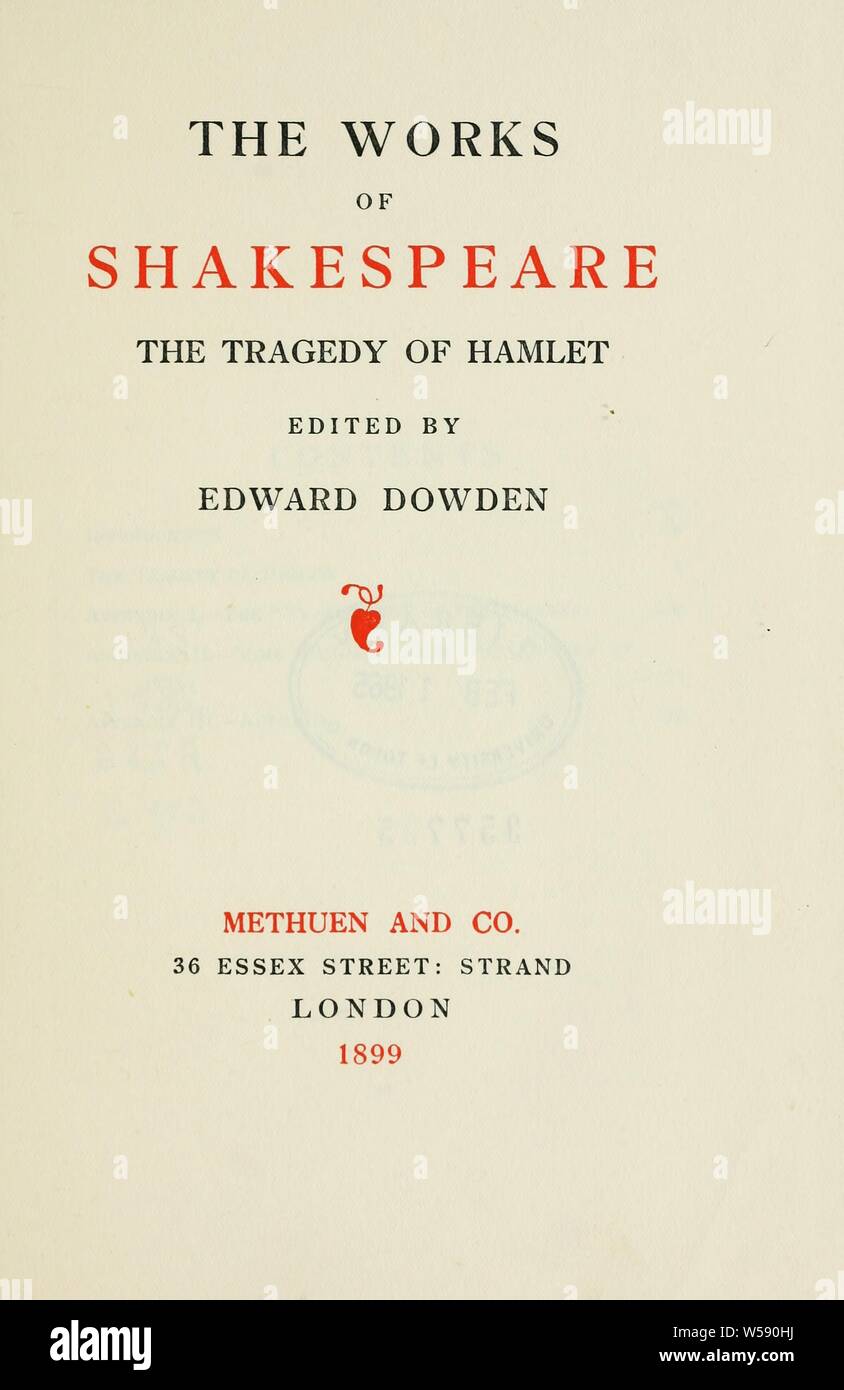 La tragedia di Amleto : Shakespeare, William, 1564-1616 Foto Stock