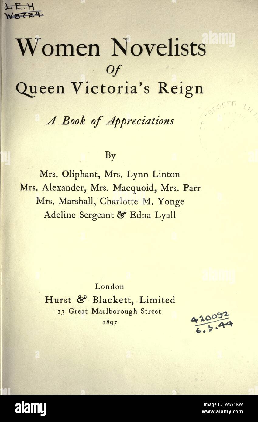 Donne romanzieri di Queen Victoria del Regno; un libro di apprezzamenti Foto Stock
