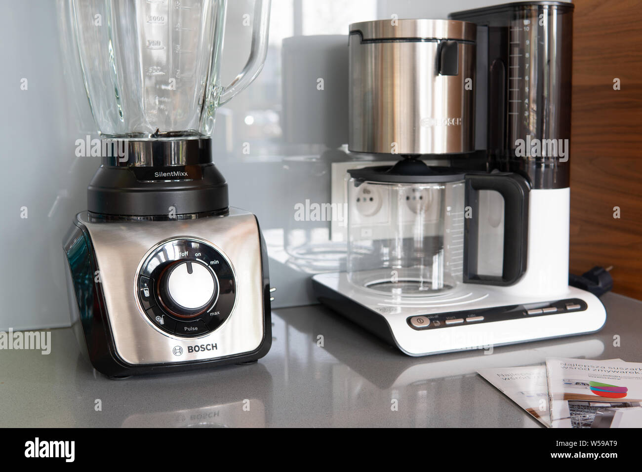 All'interno dello showroom Bosch, macchine da cucina Bosch Food Processor, frullatori, macinacaffè, tostapane, bollitore per un'esperienza di cottura perfetta Foto Stock
