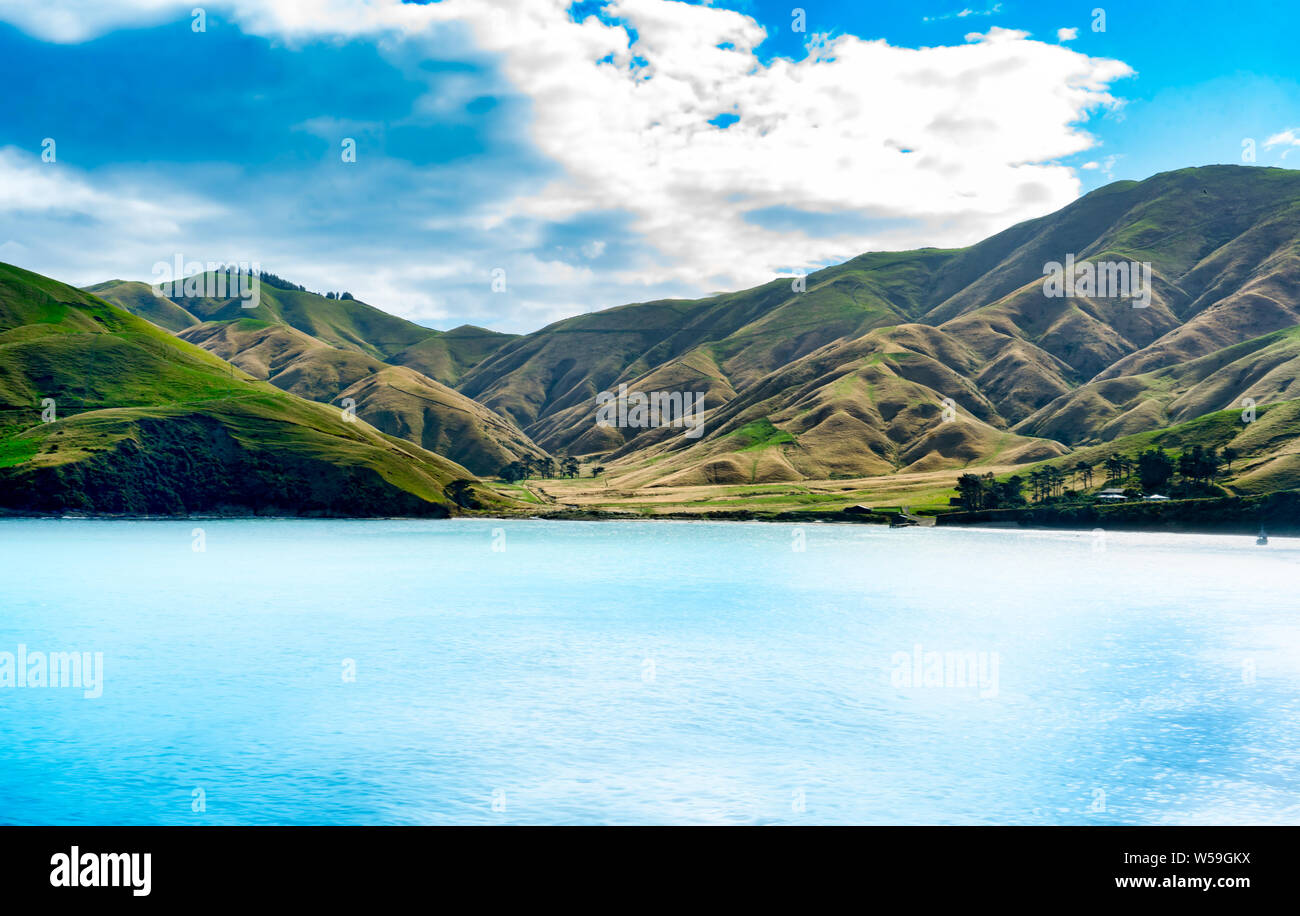 Magnifici paesaggi costieri in Marlborough Sounds Foto Stock