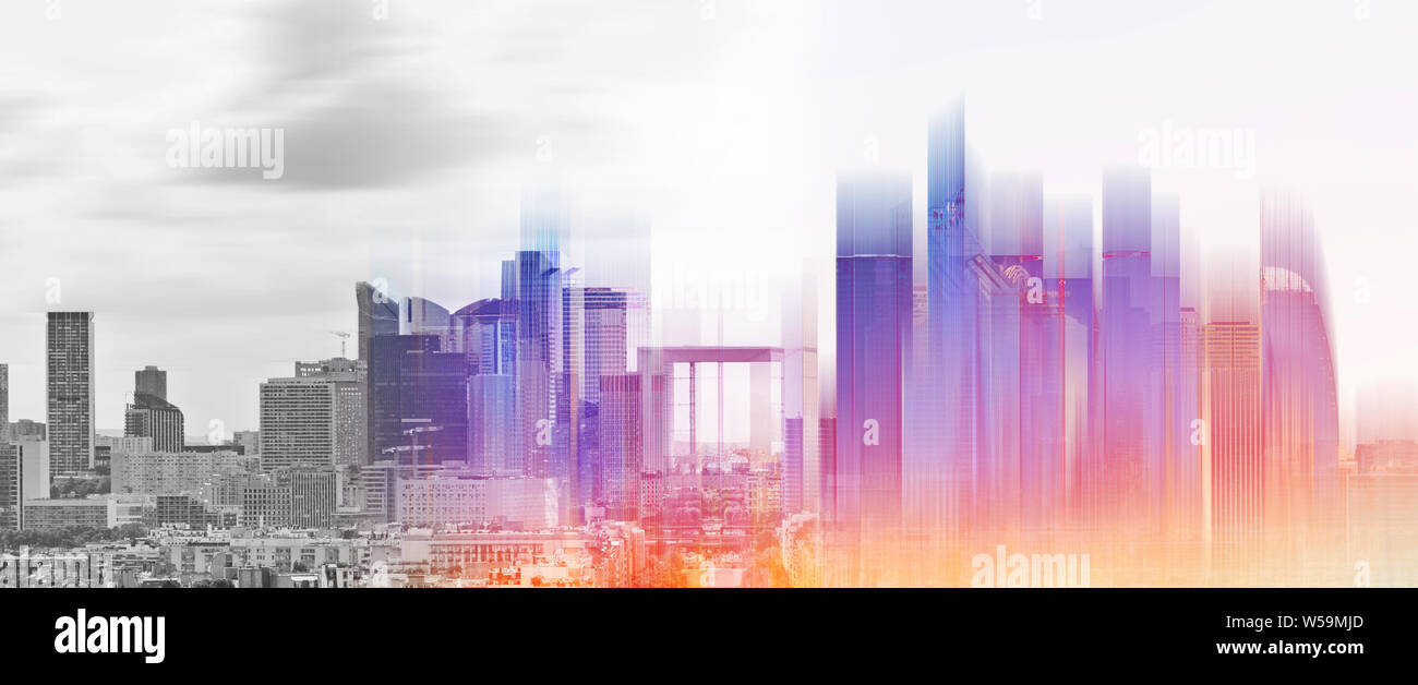 Avveniristica città digitale sviluppo, città moderna con luce soffusa di edificio futuristico ologramma Foto Stock