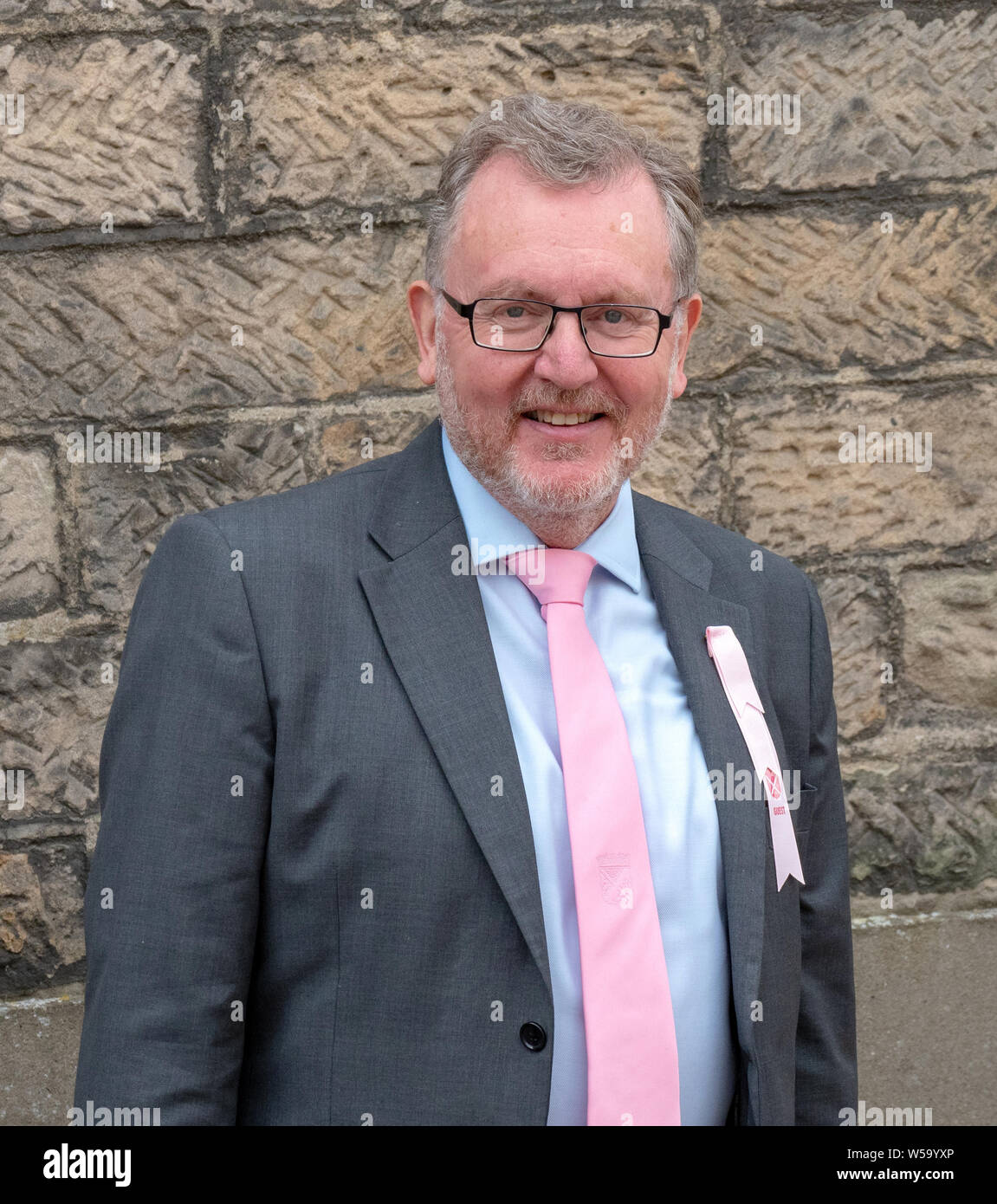 Langholm, Dumfries and Galloway, Scotland, Regno Unito. Il 26 luglio 2019. David Mundell MP durante il Langholm Equitazione comune 2019. Foto Stock