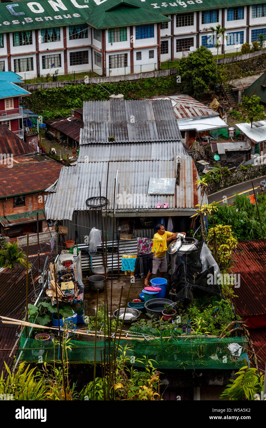 Una tipica casa di Banaue, Luzon, Filippine Foto Stock