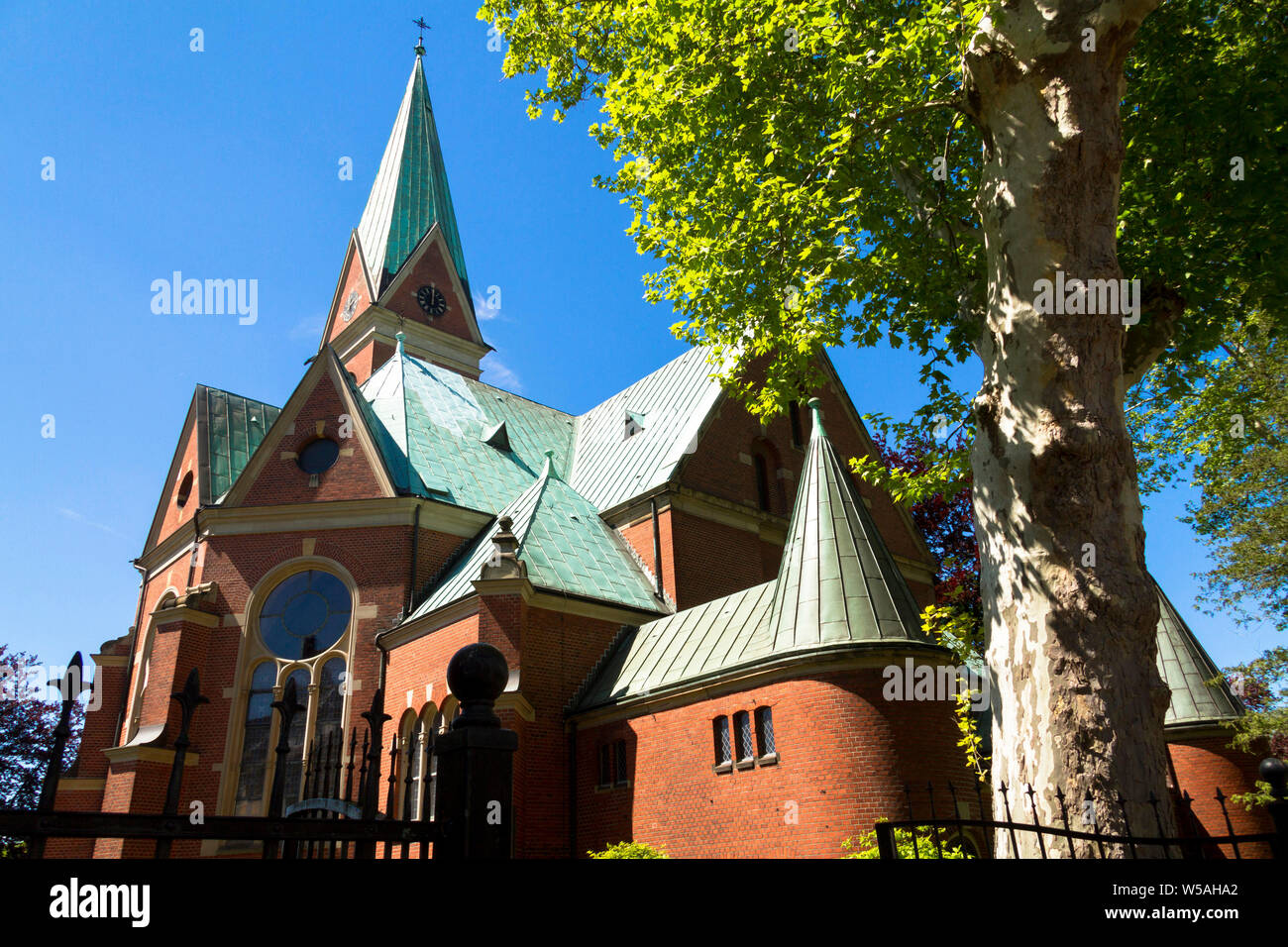 Chiesa protestante nel distretto Werden, Essen, la zona della Ruhr, Germania. Evangelische Kirche in Essen-Werden, Essen, Ruhrgebiet, Deutschland. Foto Stock