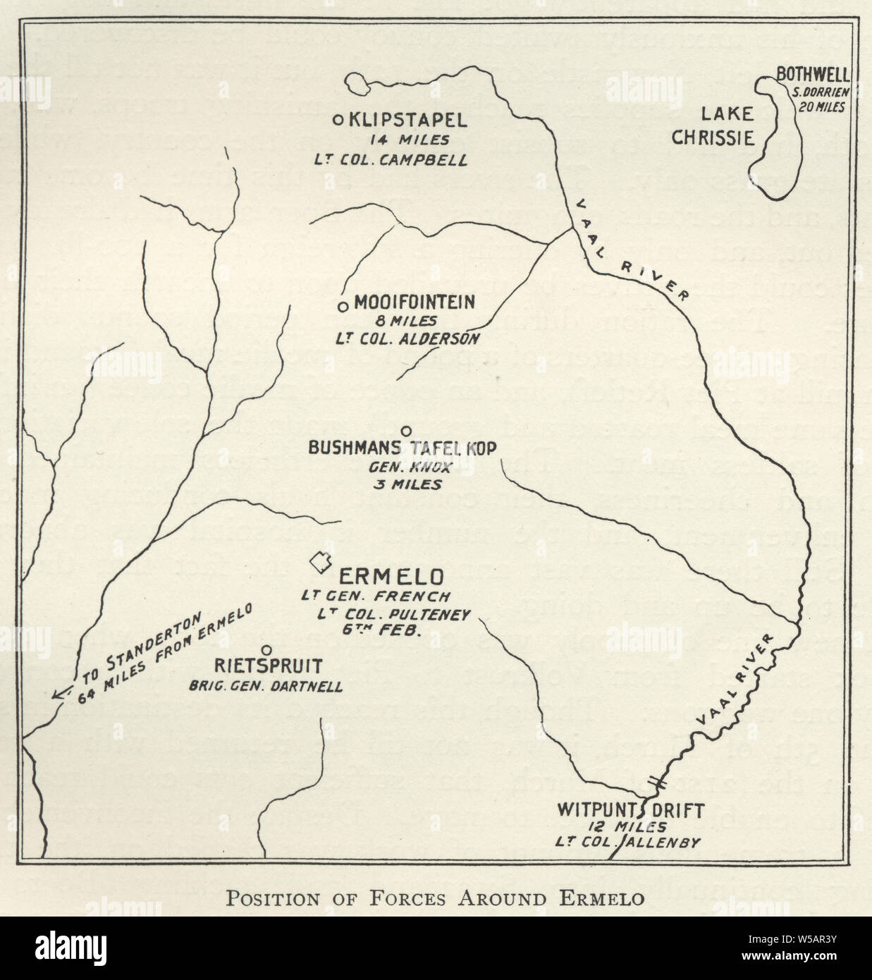 Mappa dalla Seconda guerra boera, posizione di forze intorno a Ermelo, Mpumalanga 1901 Foto Stock