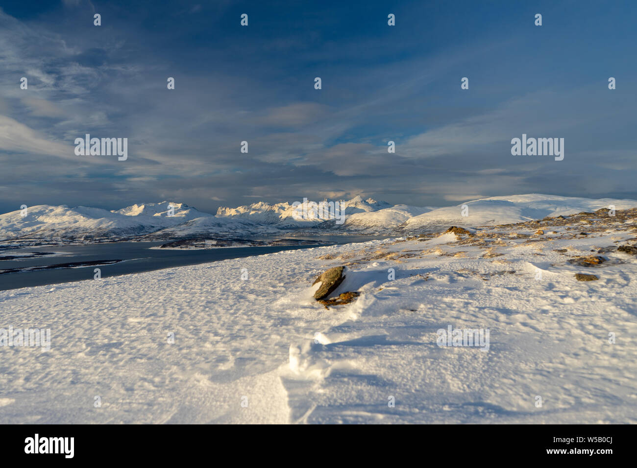 Aussicht, auf Tromsö, Norwegen, von Fjellheisen, aus, im inverno Foto Stock