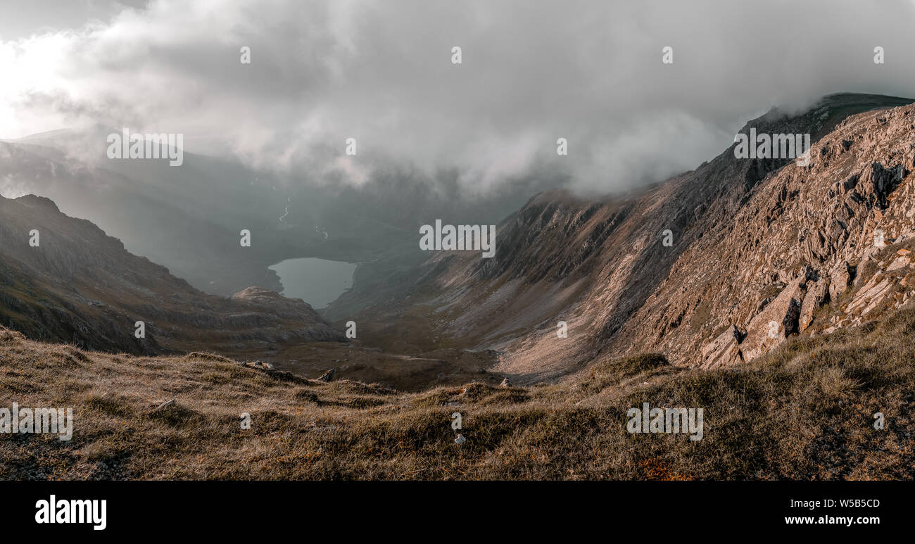 Llyn Idwal da Glyder Fawr Foto Stock