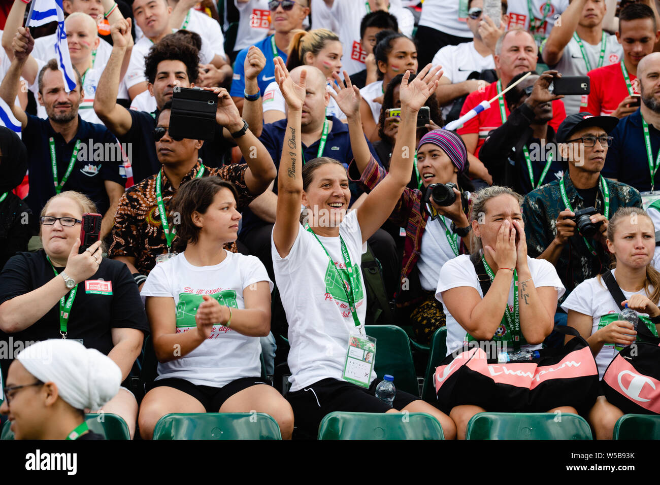 Cardiff, Galles. 27 Luglio, 2019. Squadre di calcio da più di cinquanta paesi competere in senzatetto World Cup a Cardiff iconici Bute Park, il Galles, UK Credit: Tracey Paddison/Alamy Live News Foto Stock