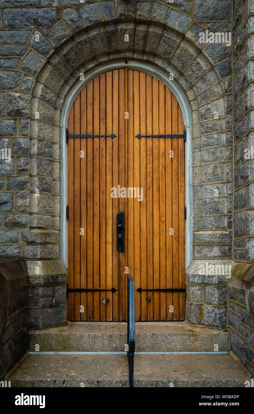 Una chiesa in legno porta sulla Nostra Signora Stella del mare chiesa cattolica in Cape May, New Jersey, STATI UNITI D'AMERICA Foto Stock