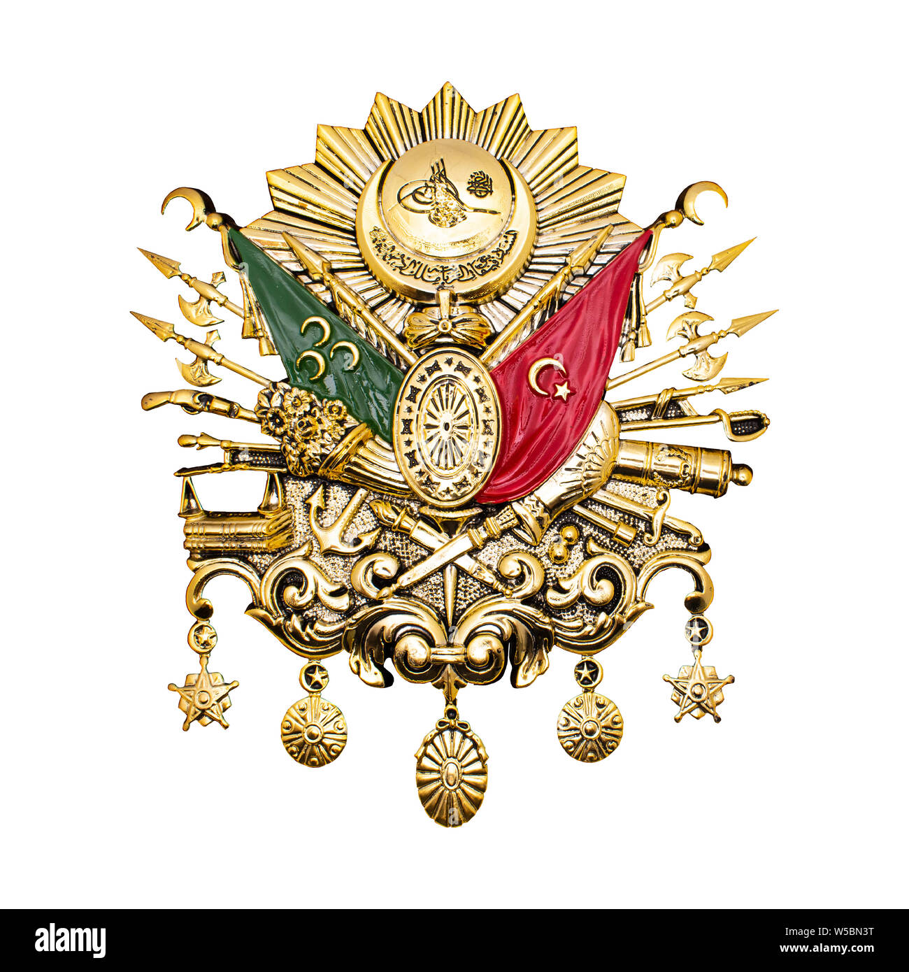 Impero ottomano emblema. Golden-leaf Impero ottomano emblema isolati su sfondo bianco Foto Stock