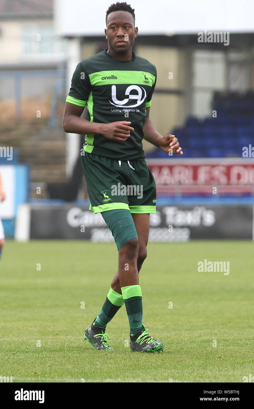 Nicke Kabamba di Hartlepool Regno durante la pre-stagione amichevole tra Hartlepool Regno e Sheffield Regno al Victoria Park, Hartlepool sabato 20 luglio 2019. Credito: MI News & Sport /Alamy Live News Foto Stock