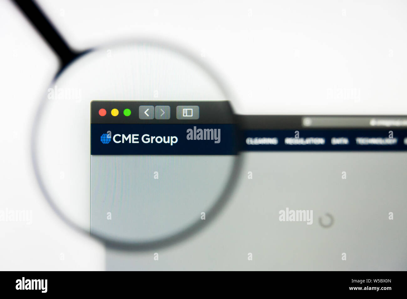 Richmond, Virginia, Stati Uniti d'America - 27 Luglio 2019: Editoriale illustrativa di CME Group Inc website homepage. CME Group Inc logo visibile sullo schermo. Foto Stock