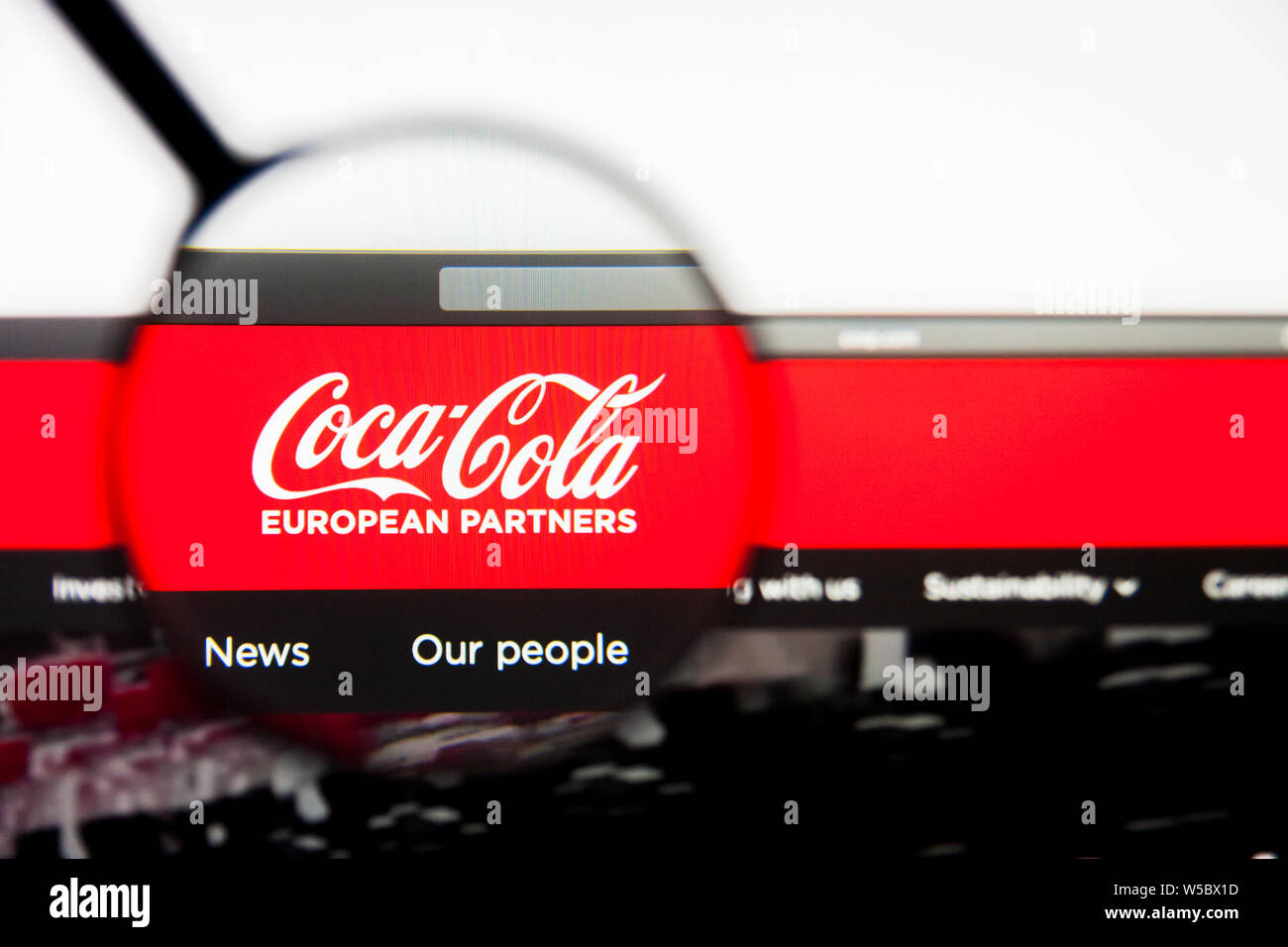 Richmond, Virginia, Stati Uniti d'America - 27 Luglio 2019: Editoriale illustrativa di Coca-Cola partner europei plc website homepage. Coca-Cola partner europei plc lo Foto Stock