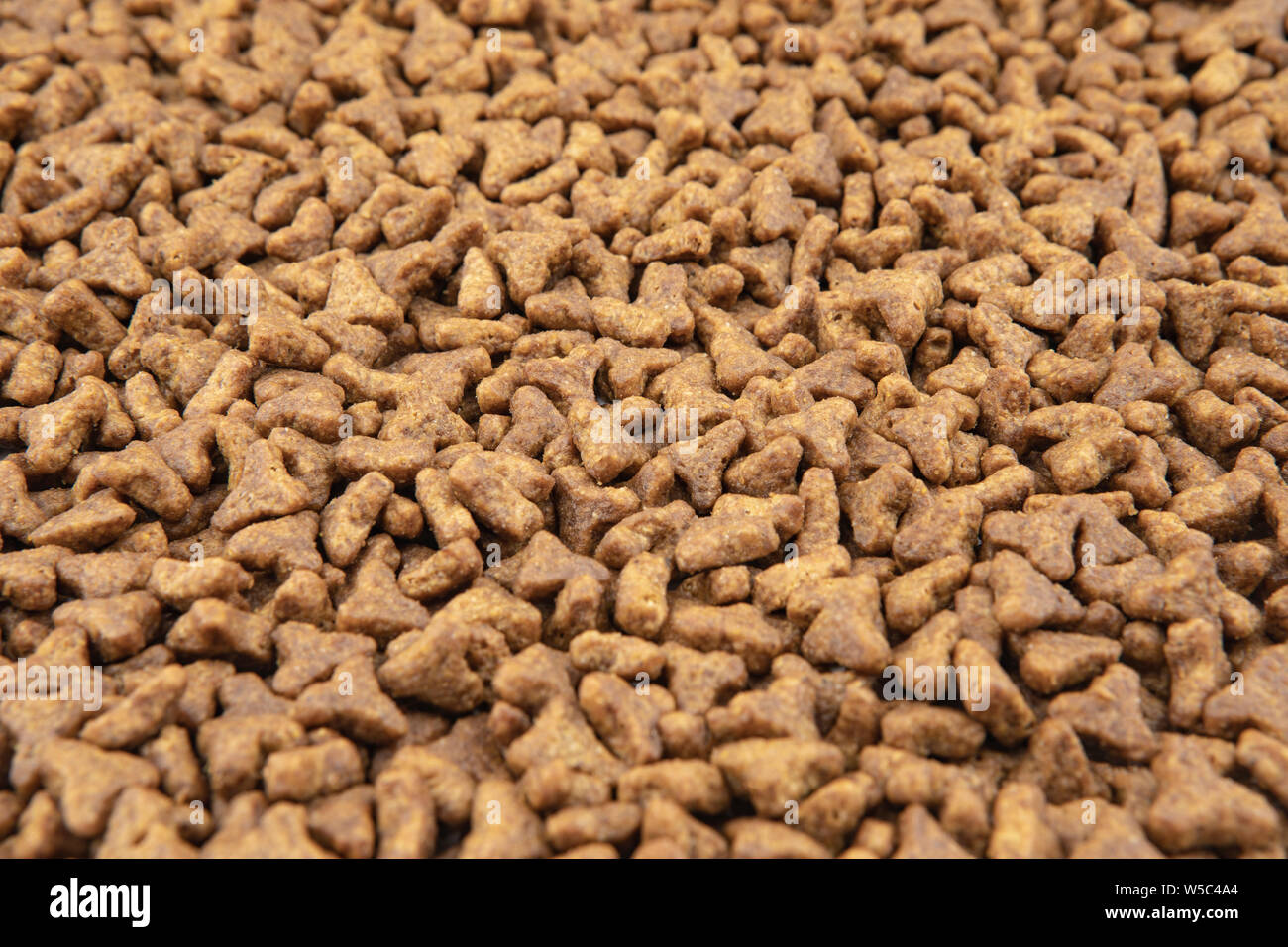 Close-up di pet cibo secco. Pelo di gatto o cane agglomerati in forma di pellets Foto Stock