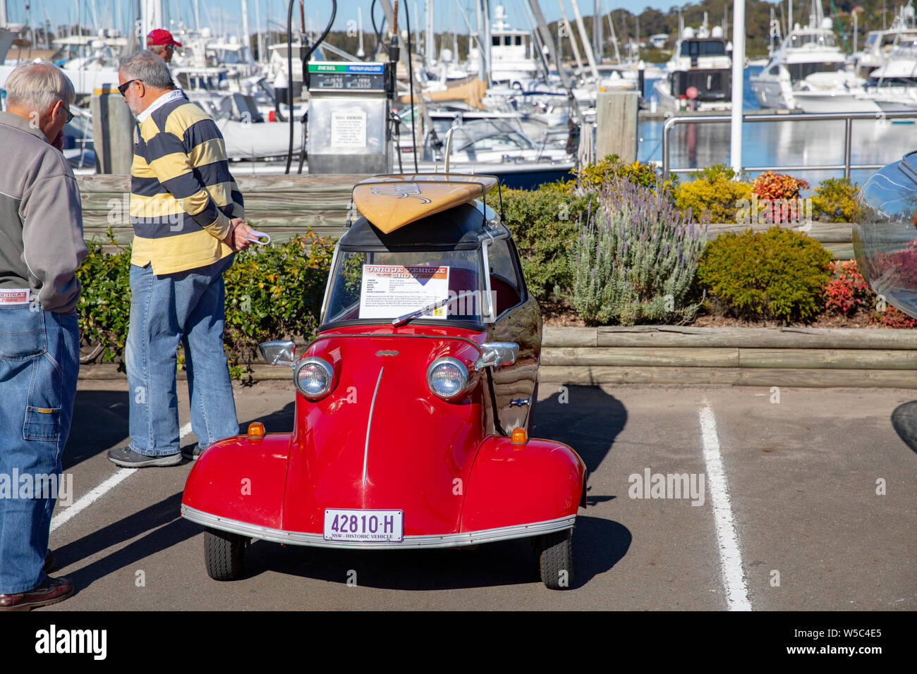Il tedesco messerschmitt kr200 auto bolla sul display a Sydney Classic Car Show presso il Royal Yacht club,l'Australia. Auto ha due tempi motore Sachs Foto Stock
