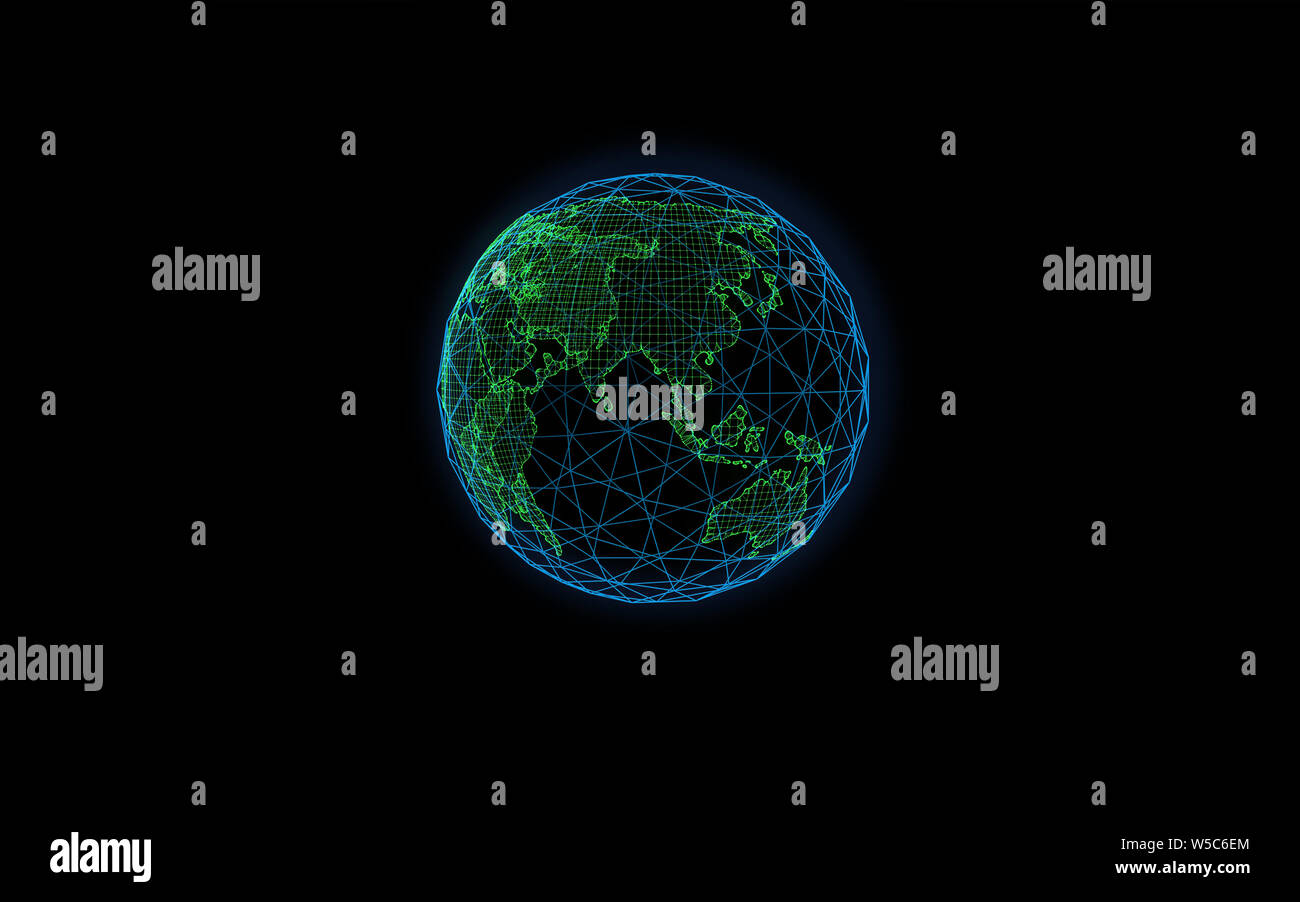 Messa a terra digitale pianeta ologramma realizzato nel verde di colore blu Foto Stock