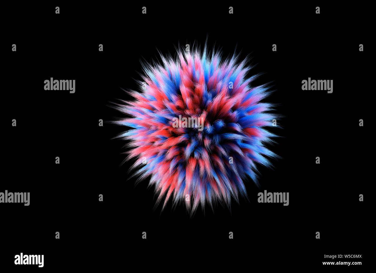 Fluffy palla sferica in rosso e blu isolato su nero Foto Stock