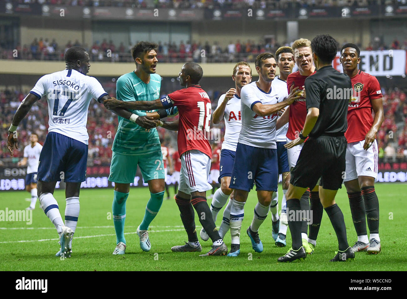 Il Manchester United compete contro il Tottenham Hotspur a Shanghai Hong kou Stadium di campionati internazionali Cup, Shanghai, Cina, 25 luglio 2019. La partita finisce con il Manchester United la vittoria di 2-1. Foto Stock
