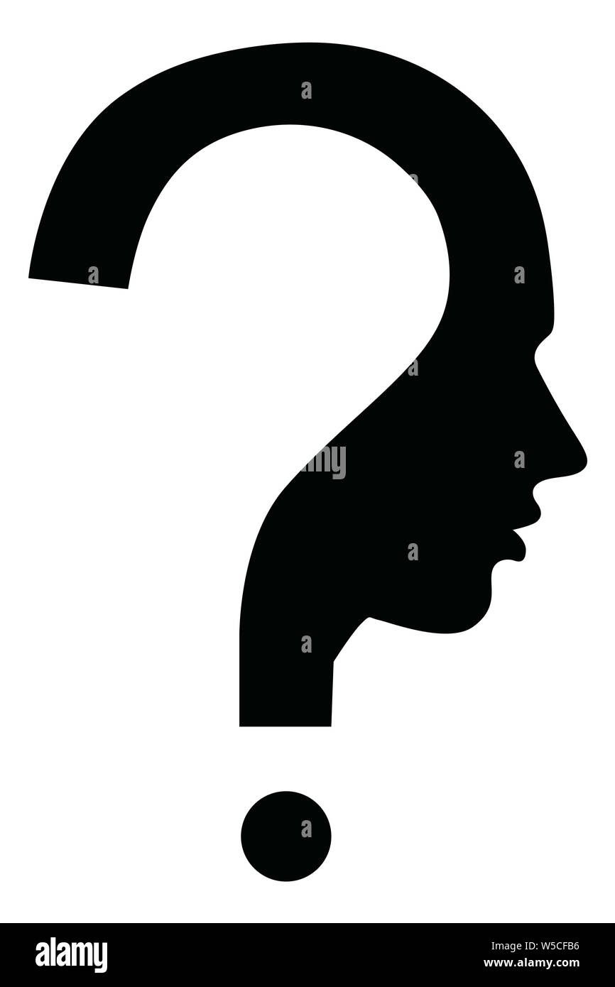 Illustrazione di una testa uomo con punto interrogativo Foto Stock