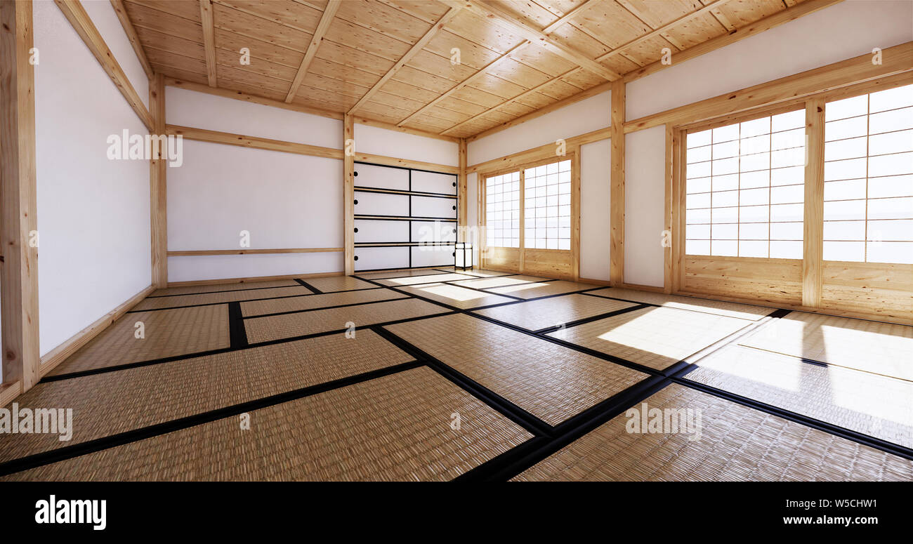 Interior design,vita moderna stanza vuota con tavolo,tatami pavimento. Il rendering 3D Foto Stock