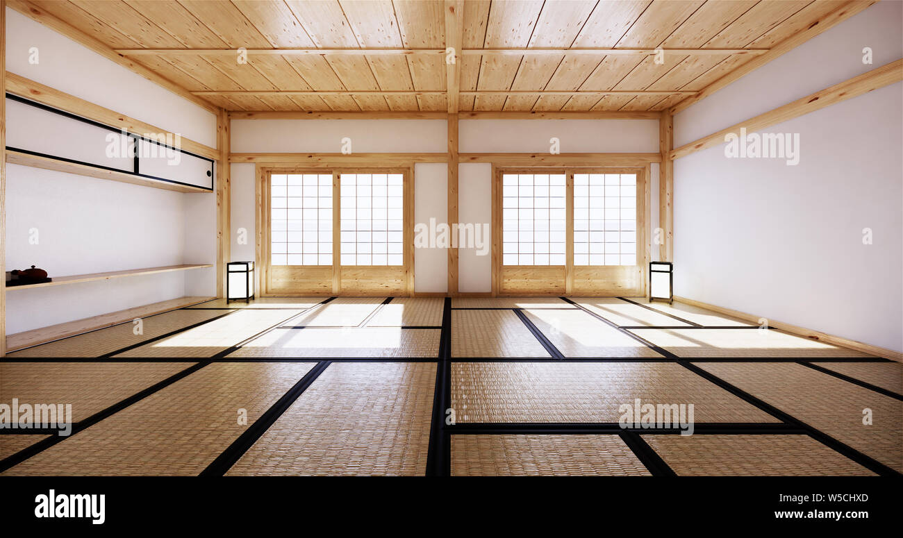 Interior design,vita moderna stanza vuota con tavolo,tatami pavimento. Il rendering 3D Foto Stock