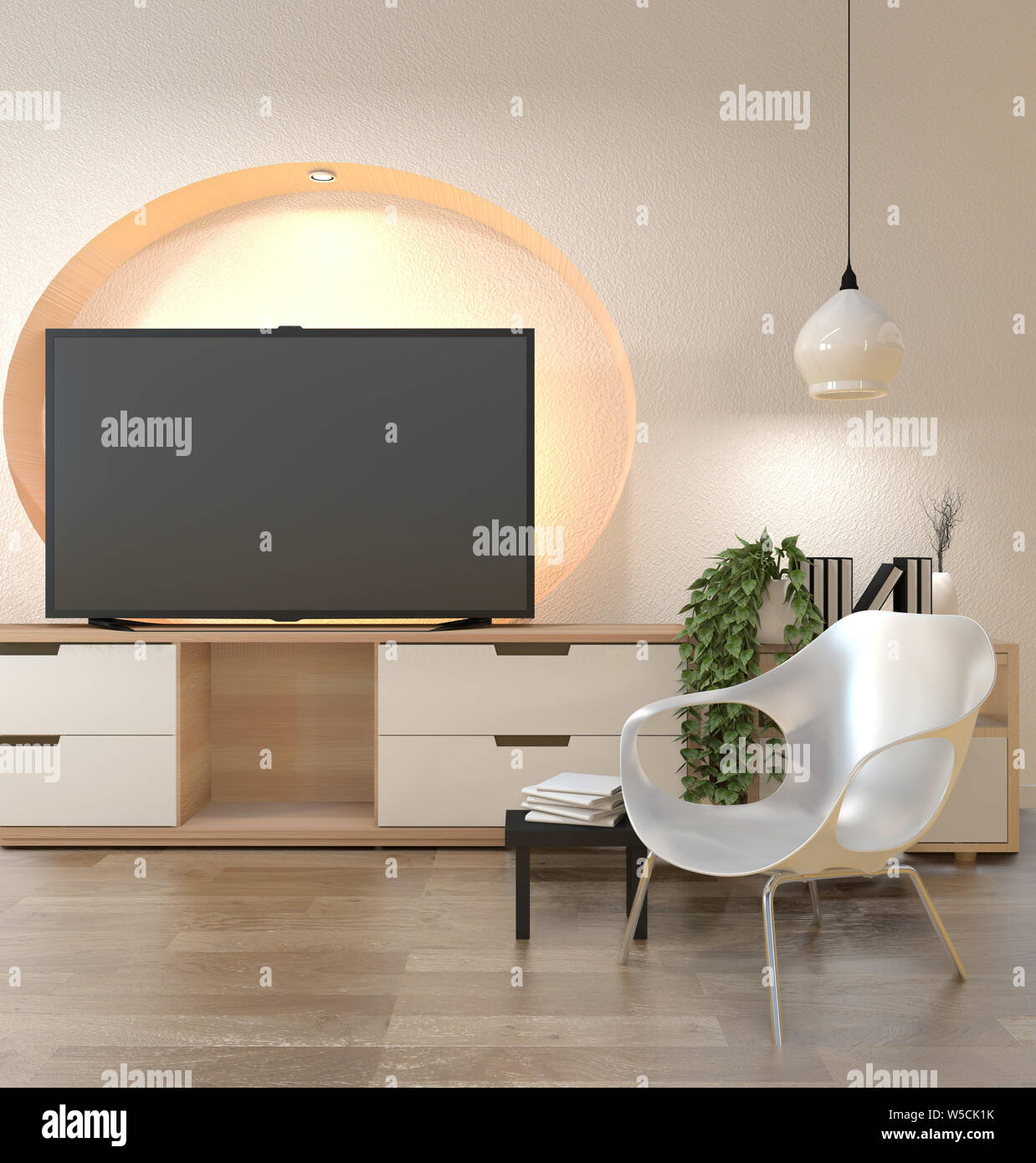 Mobile TV nella moderna sala vuota Mensola a muro design luce