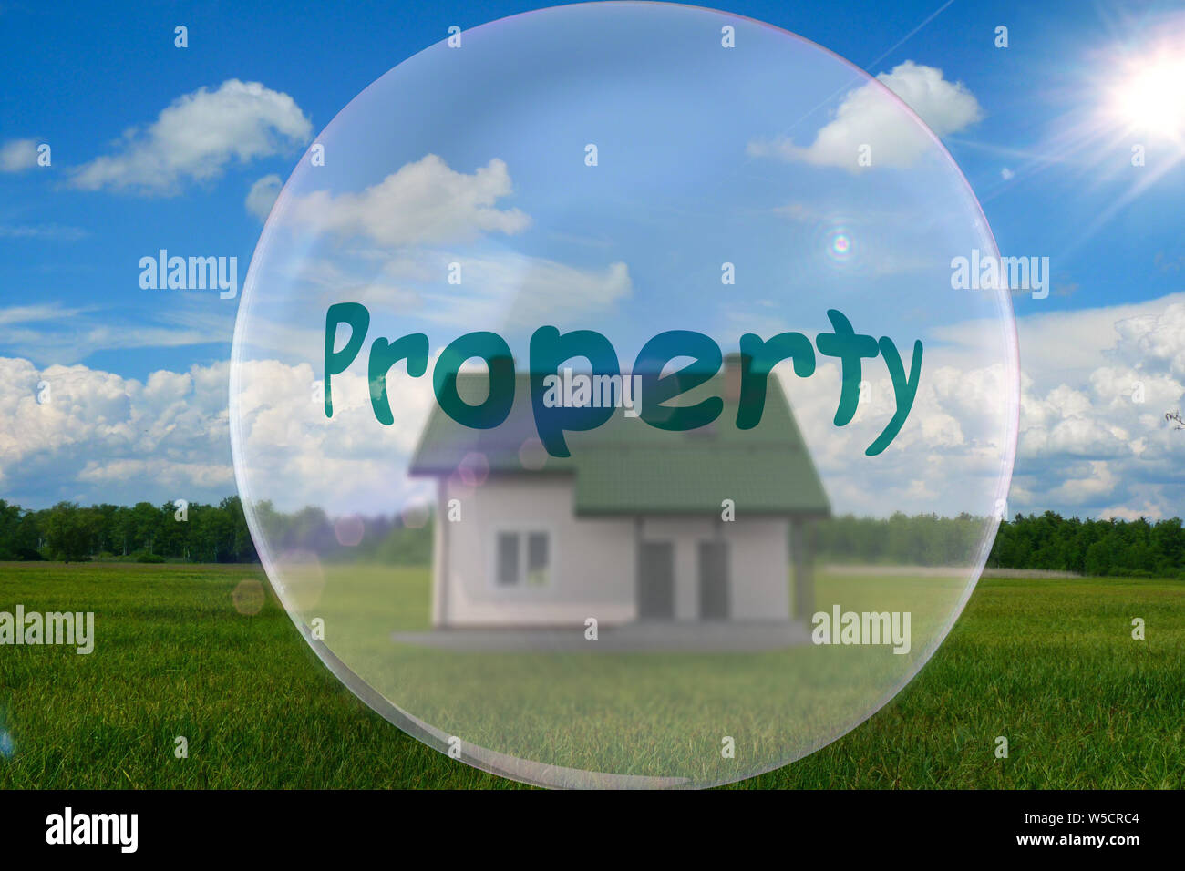 Piccola casa è catturato in una bolla - 3D-ILLUSTRAZIONE Foto Stock