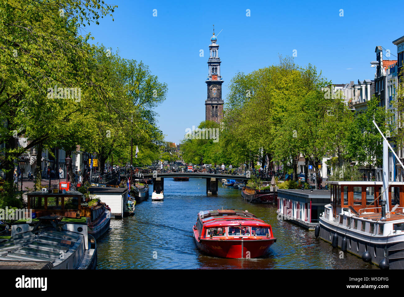 Tour in barca e canal cruise in Olanda, Amsterdam, Paesi Bassi Foto Stock